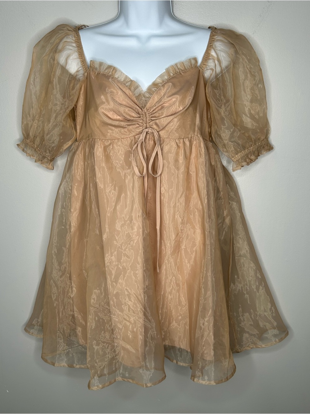 Mable Clara Babydoll Mini Gold Puff Sleeve Dress Size M
